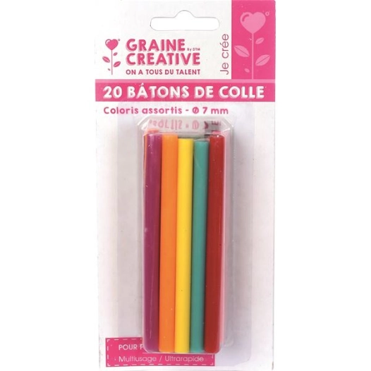 recharge colle basse temperature 20 batons 7mm coloris assortis - graine creative