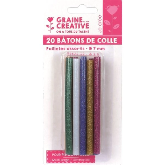 recharge colle basse temperature 20 batons 7mm coloris pailletees - graine creative