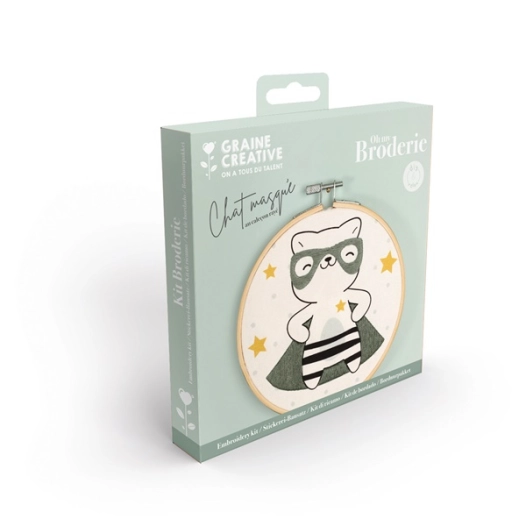 kit broderie partielle chat masque ã¸15 cm - graine creative