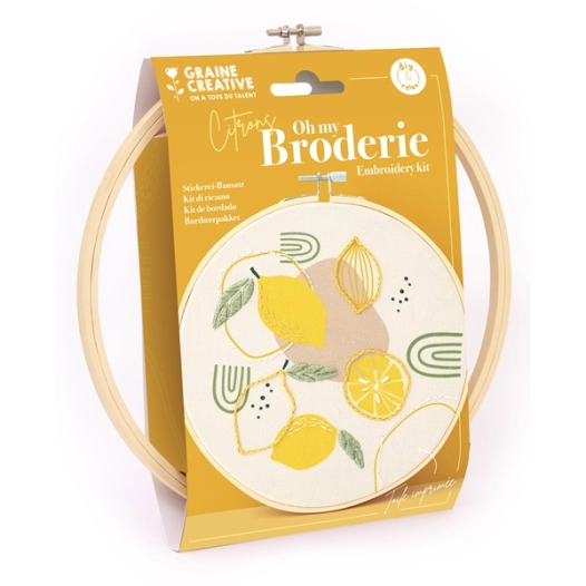 kit broderie partielle citron ã¸20 cm - graine creative