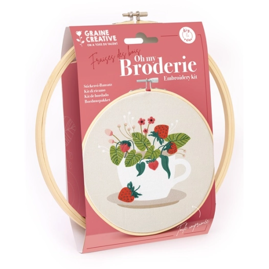 kit broderie partielle fraise des bois ã¸20 cm - graine creative
