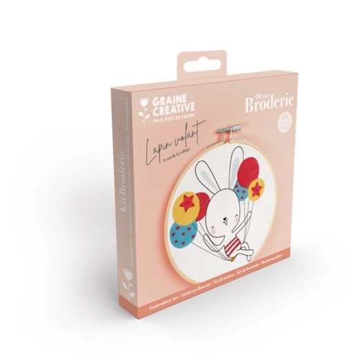 kit broderie partielle lapin volant ã¸15 cm - graine creative