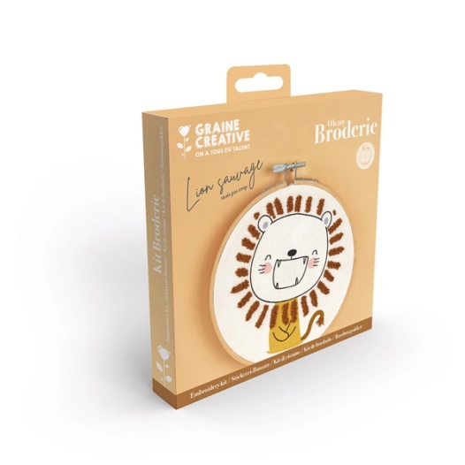 kit broderie partielle lion sauvage ã¸15 cm - graine creative