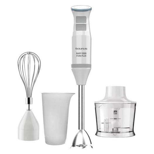 mixeur plongeant pied inox 1200w 20 vitesses hachoir bol doseur blanc bleu - taurus