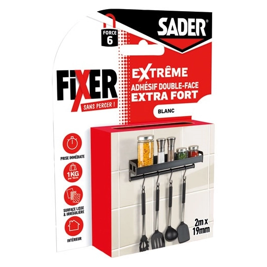 adhã©sif double face fixer sans percer extreme 2 m x 19 mm - bostik (sader)