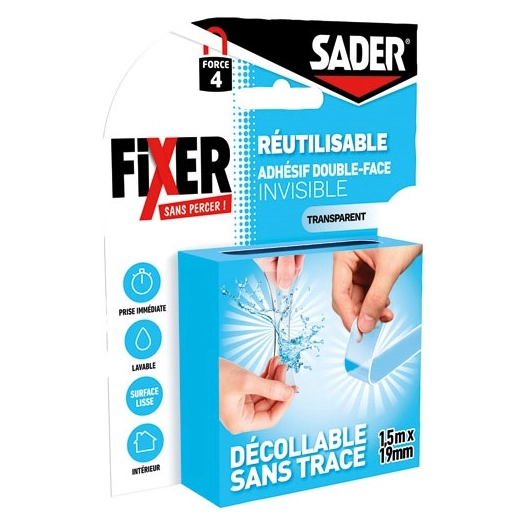 adhesif double face reutilisable 1,5 m x 19 mm - bostik (sader)