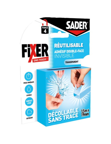 Adhésif Double Face Réutilisable Fixation invisible, sans percer, réutilisable - BOSTIK (SADER)