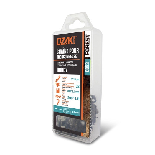 chaîne de tronçonneuse ozaki semi carrée .300 (7.62 mm) .043 (1,1mm) mini. 32 entraîneurs pour mini-scie sur batterie.
