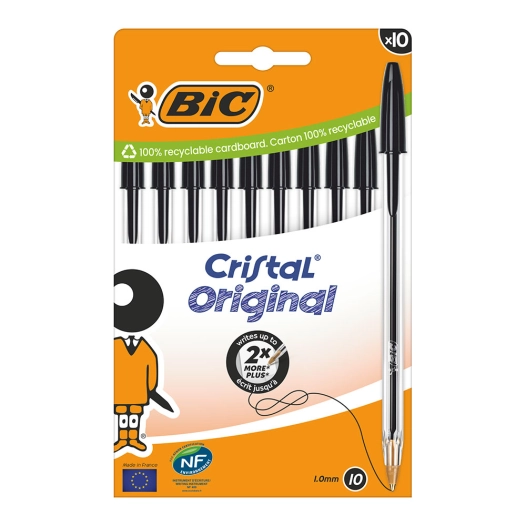 stylo à bille en cristal noir blister 10 pièces