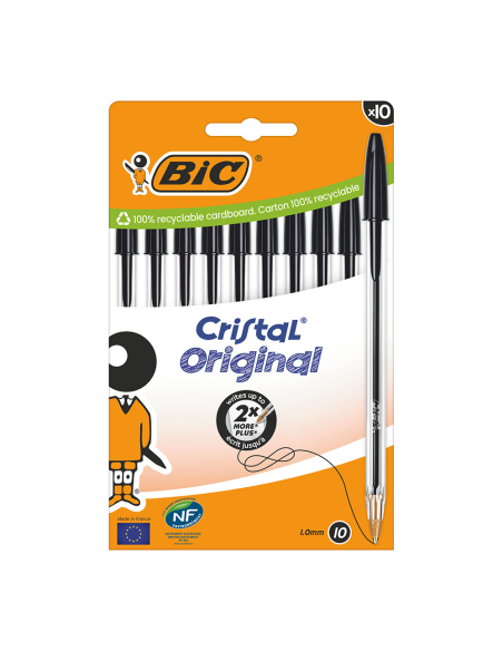 BIC Cristal Noir Blister 10 Stylo bille fiable, pack économique - BIC