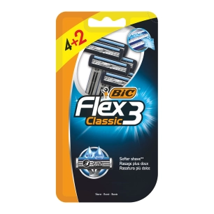 rasoir classique pour homme flex 3, blister de 4 + 2 unités