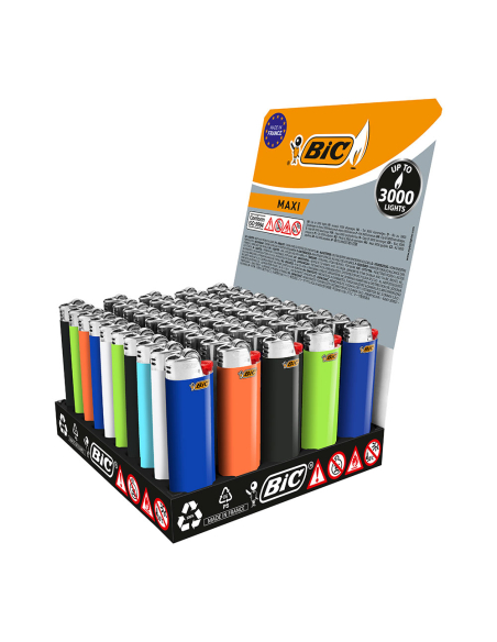Briquet BIC Maxi J26 Assortis 50p Présentoir 50 briquets BIC Maxi J26 couleurs assorties - BIC
