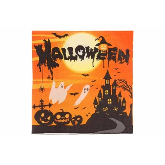 serviettes set12 halloween noir orange - 33x33cm papier - billiet ld