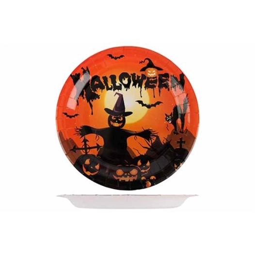 assiette set12 halloweendeco noir orange d22,5cm carton - billiet ld