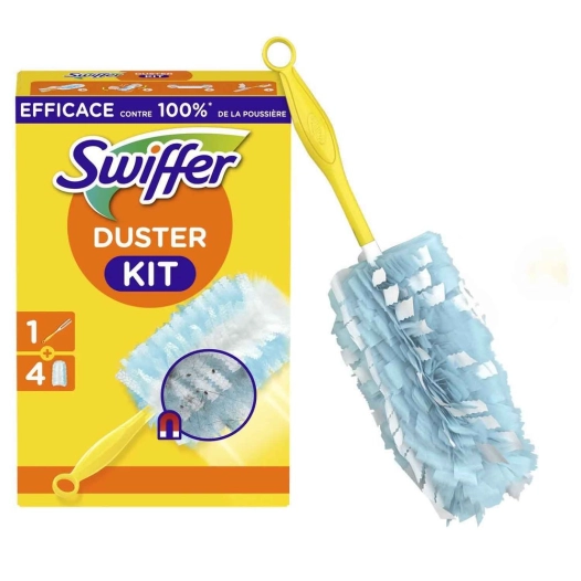 kit plumeau 1 manche + 4 recharges anti-poussière - swiffer