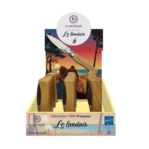 'prã©sentoir + 12 couteaux le coq virole '' landes'' - manche chãªne' - french touch arts ld