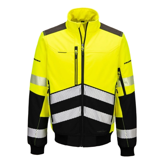 softshell bomber hv ev4 - taille l - jaune/noir - portwest