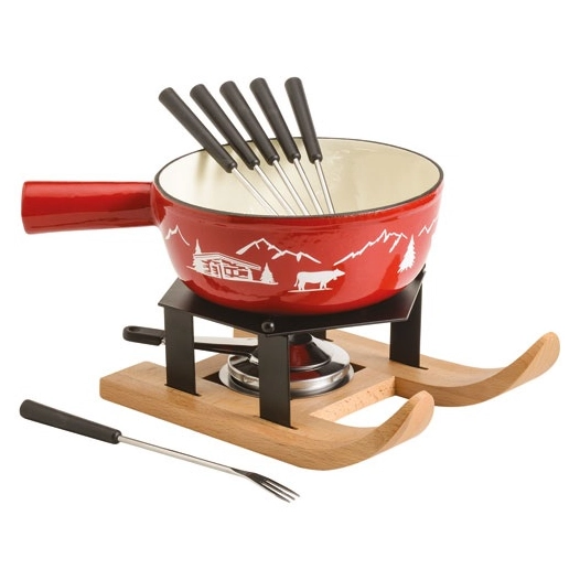 service fondue rechaud ski +poelon montagne 22cm+6 f - hong heng fondueware