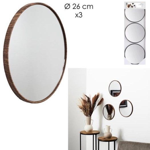 miroir toronto imitation bois d26cm x3 m8 - cmp consortium menager parisien ld