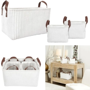panier rangement blanc velours cã´telã© x3 h20cm m4 - cmp consortium menager parisien ld