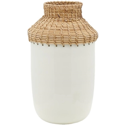 vase met.blanc+rotin h37 - aubry gaspard ld