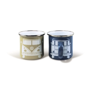 lot de 2 mugs ã©maillã©s combi legendary beige et bleu - vw collection