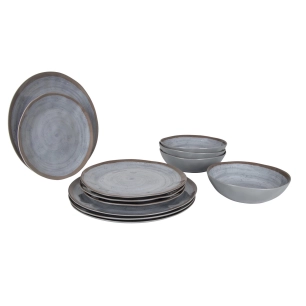 pack de vaisselle en mã©lamine halo gris et terra - 12 piã¨ces - bo-camp