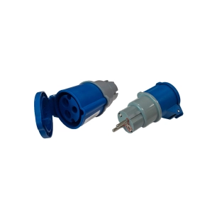 adaptateur schuko mâle vers femelle cetac, 2p+t, 250 v 16 a, bleu et gris