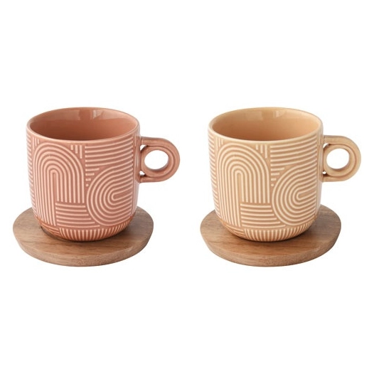 coffret 2 tasses 25cl en porc.av/soucoupe en acacia take a loop ass.4 - pozzi milano spa