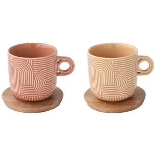 coffret 2 tasses 25cl en porc.av/soucoupe en acacia take a loop ass.4 - pozzi milano spa