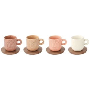 coffret 4 tasses a cafe en porc.avec soucoupe en acacia take a loop ass.7 - pozzi milano spa