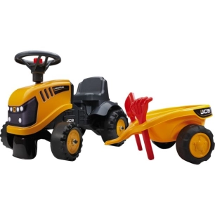 porteur tracteur jcb avec remorque, pelle et rateau