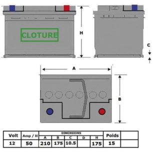 n66 batterie cloture renforcee 12v - 50ah