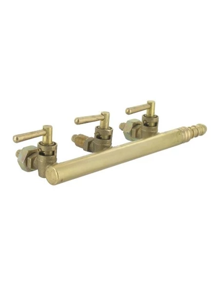 Rampe gaz laiton 3 robinets butane / propane pour tripatte fonte avec tétine