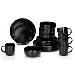 service de petit déjeuner en céramique noire 16 pièces