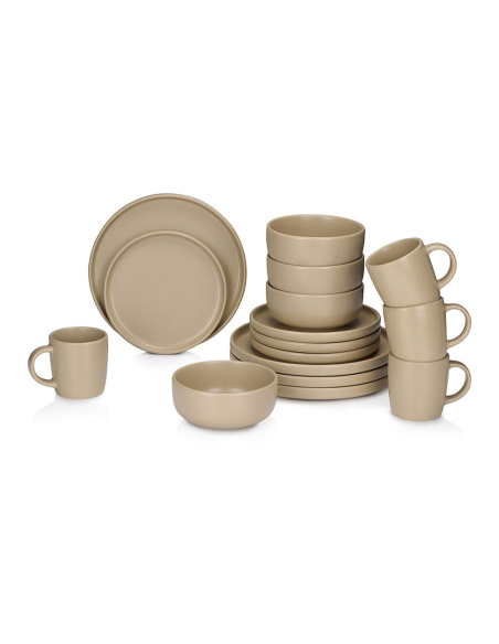 Service Petit Déjeuner Céramique Taupe Design moderne, complet pour 4 personnes - Alpina