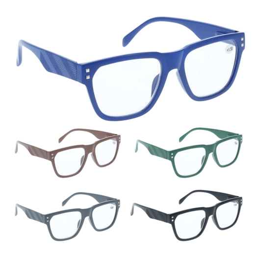 lunettes de lecture avec étui, couleurs assorties. présentoir de 30 unités