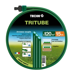 tuyau arroseur souple tritube vert 15 m avec raccords / fabrique en france