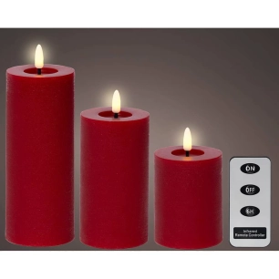 bougie led rouge en cire, ø7 x 19 cm, 3 unités