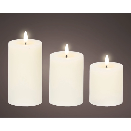 bougie led cire couleur crème, ø7 x 15 cm, 3 unités