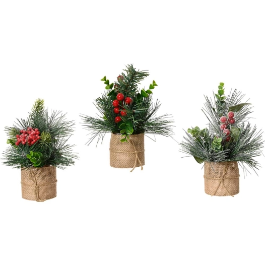 petites plantes de décoration de noël pour l'intérieur 20 x 15 cm, 3 pièces