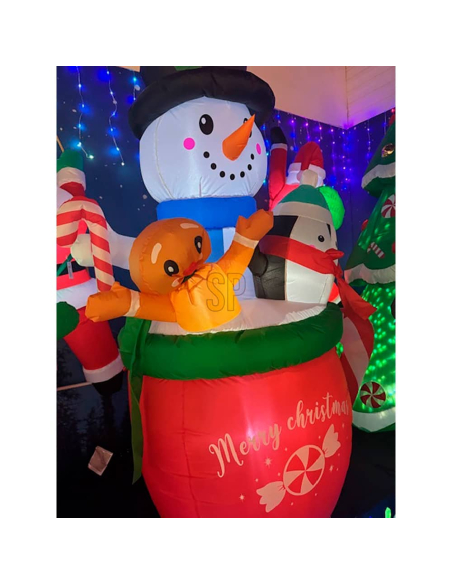 Bonhomme Neige Tasse Gonflable Décoration Noël Festive Lumineuse - BASIC & CO
