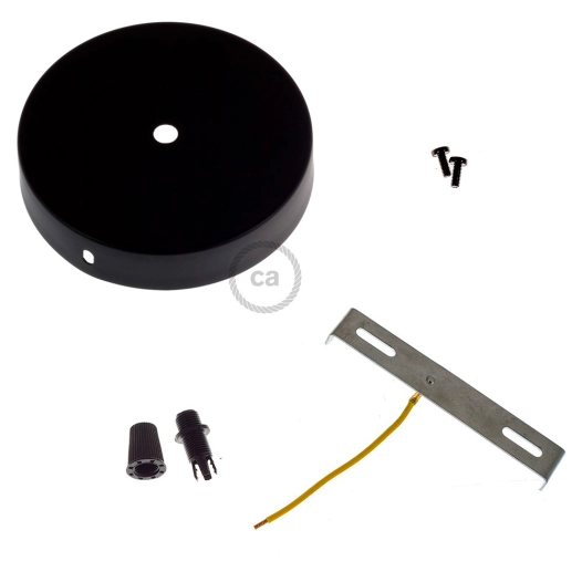 kit de toiture métallique ø120 x 25 mm, trou central 10 mm, avec presse-étoupe plastique, noir mat