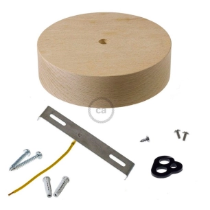 kit fleur en bois ø120 x 32 mm, trou central 10 mm, pour câble textile