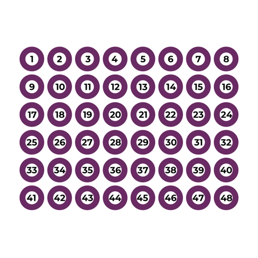 feuille adhésive a4 numérotée 1-48 violet edm.