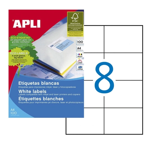 pack de 10 feuilles avec 8 etiquettes 105x74mm, apli din a4
