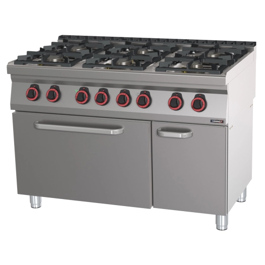 Fourneau gaz 6 feux avec four électrique statique GN 2/1 HP 120 - CASSELIN