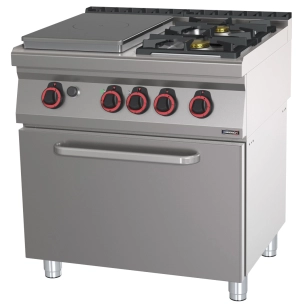 Fourneau gaz 2 feux + 1 plaque coup de feu avec four électrique GN 2/1 HP 80 - CASSELIN