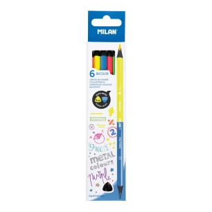 crayons de couleur triangulaires en bois noir bicolore (couleurs fluorescentes et métalliques), 6 pièces