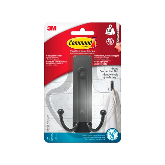 crochet double, grand, noir mat, 1 pcs + 2 bandes, max 1,8 kg